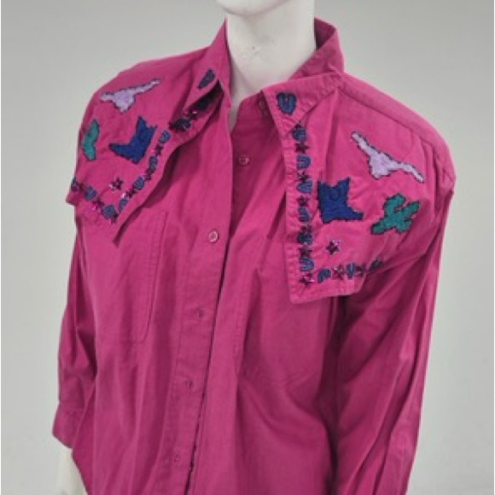 Vintage Embroidered Pink Western Shirt
